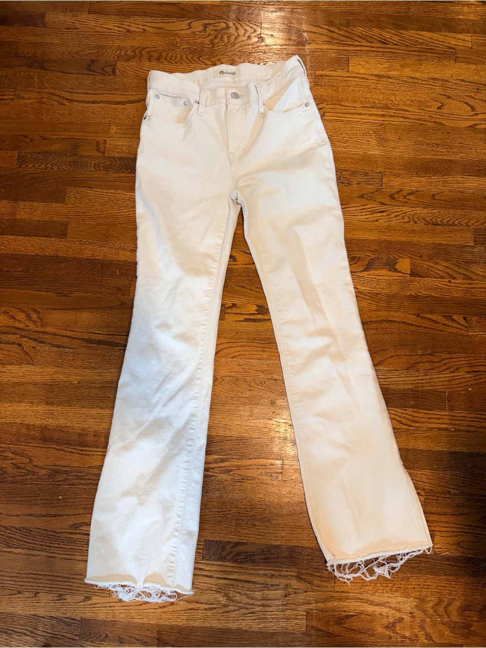 Madewell White Flare Jeans with Frayed Hem